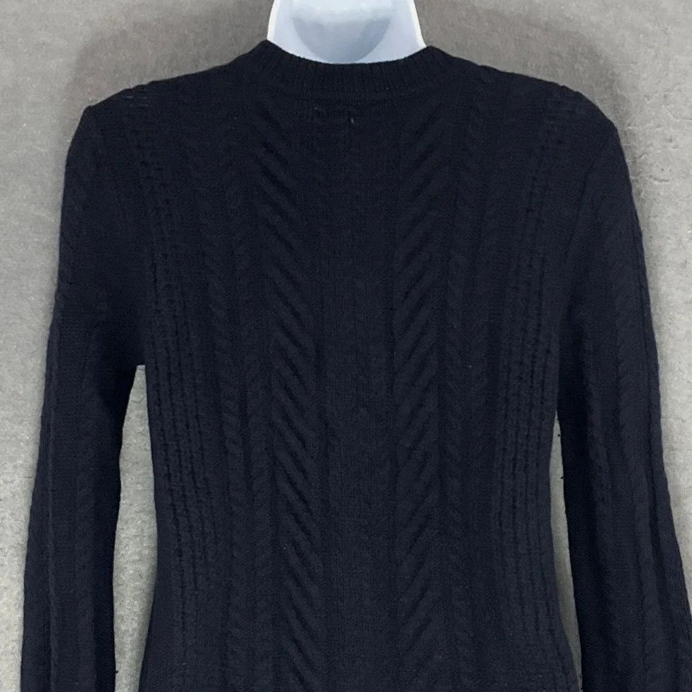 J. Crew‎ Womens Sz M Blue Cable Knit Wool Sweater Shoulder Buttons